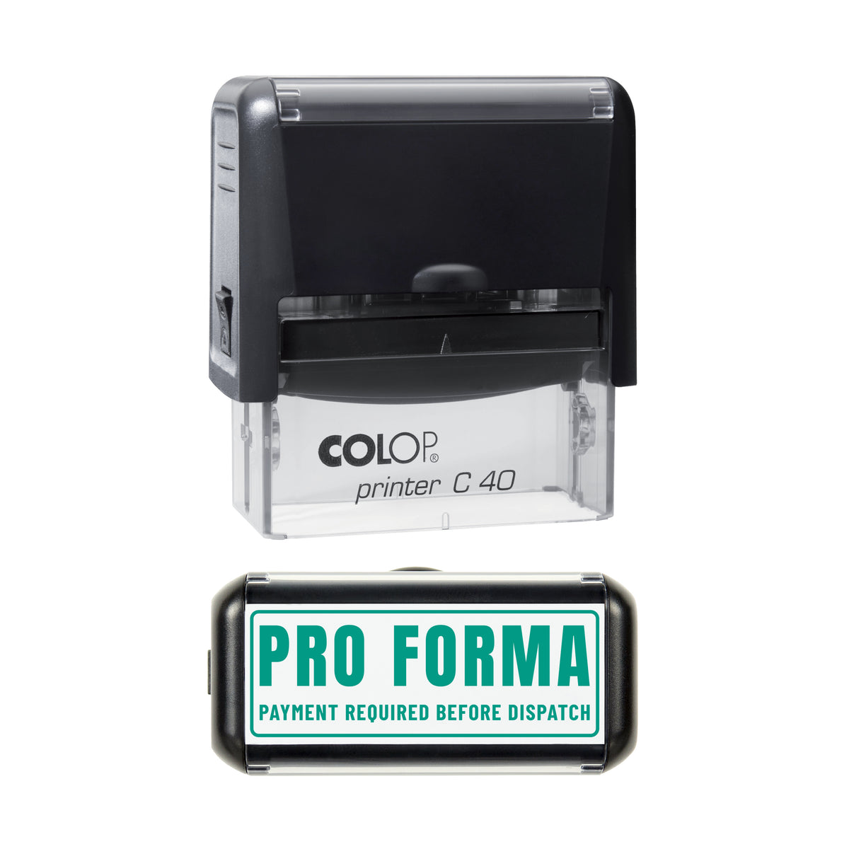 Pro Forma Payment Before Dispatch Stamp, COLOP C40, 58 x 22mm, green ink