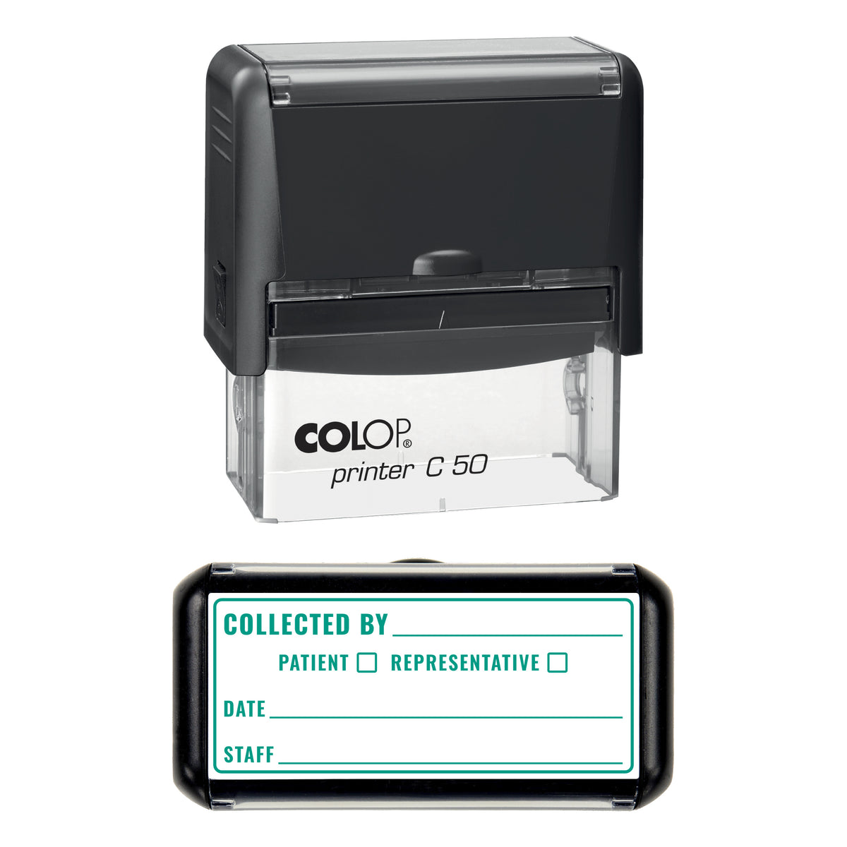 Prescription Collected Stamp, COLOP C50, 70 x 30mm, green ink