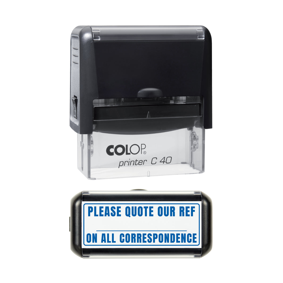 Please Quote Our Reference Stamp, COLOP C40, 58 x 22mm, blue ink