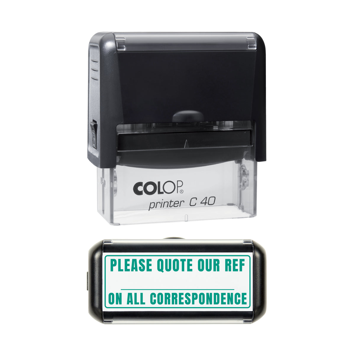 Please Quote Our Reference Stamp, COLOP C40, 58 x 22mm, green ink