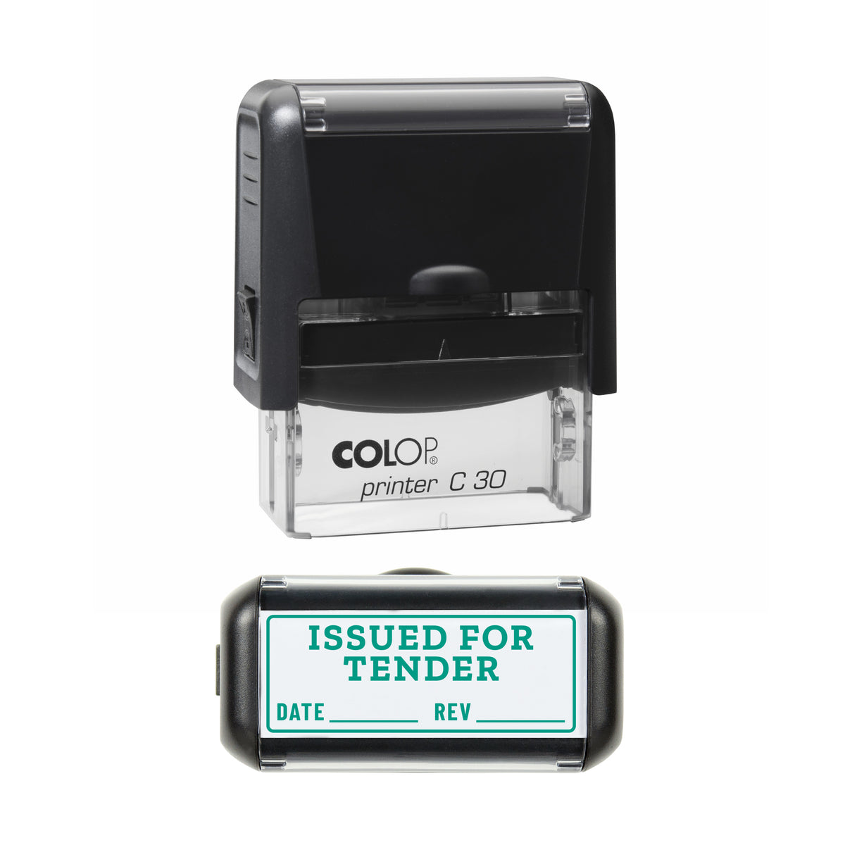 Issued for Tender Stamp, COLOP C30, 45 x 18mm, green ink