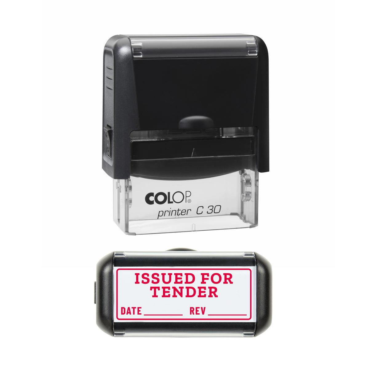 Issued for Tender Stamp, COLOP C30, 45 x 18mm, red ink