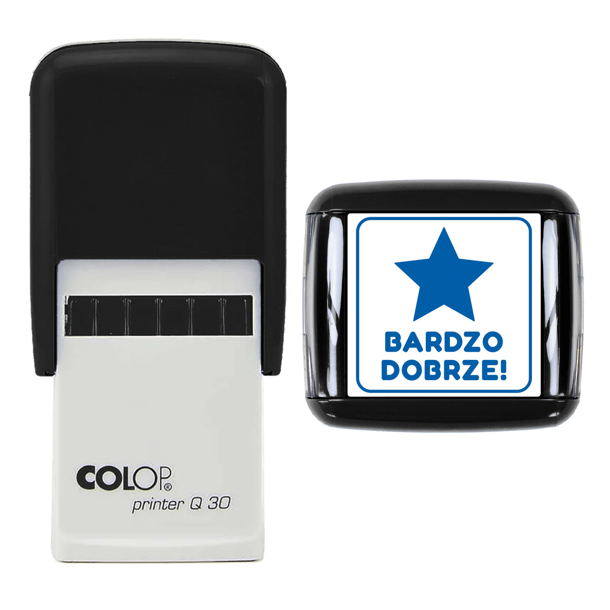 Bardzo Dobrze Polish Reward Stamp, COLOP Q30, 30 x 30mm, blue ink