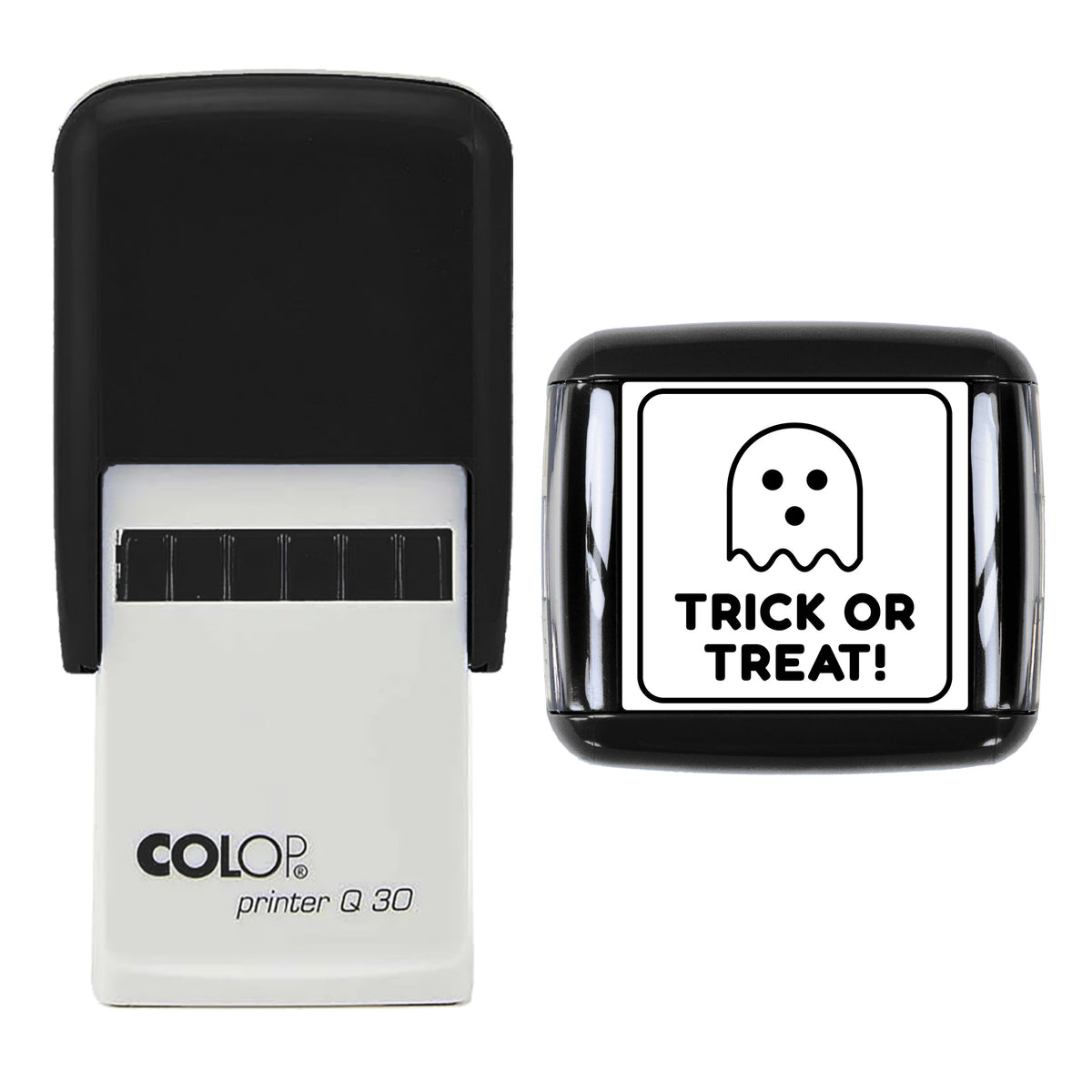 Trick or Treat Ghost Stamp, COLOP Q30, 30 x 30mm, black ink