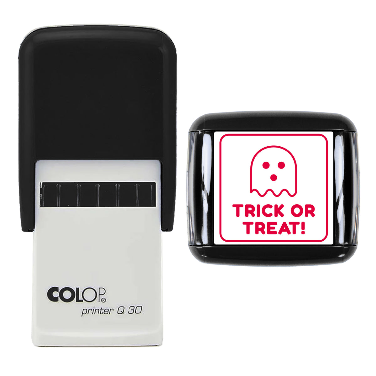 Trick or Treat Ghost Stamp, COLOP Q30, 30 x 30mm, red ink