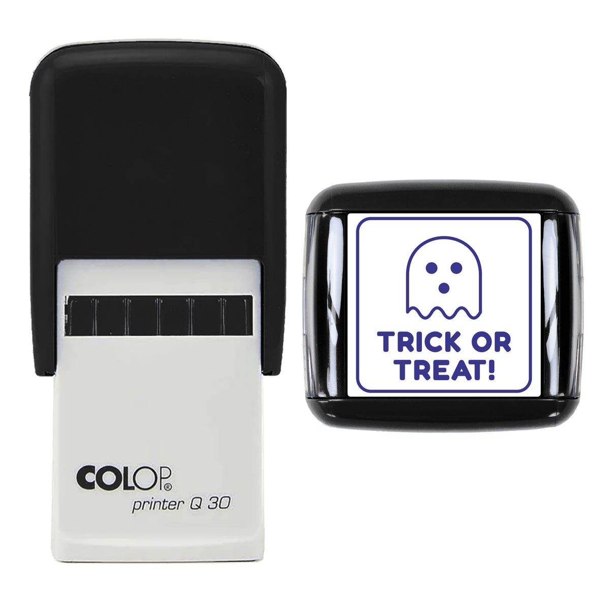 Trick or Treat Ghost Stamp, COLOP Q30, 30 x 30mm, violet ink