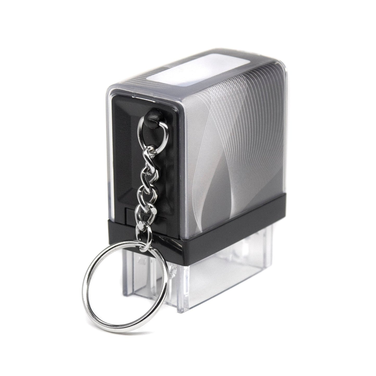 26mm x 9mm - Self - inking Personalised Keyring Key Ring Rubber Stamp With Black Ink - Two Lines Of Text