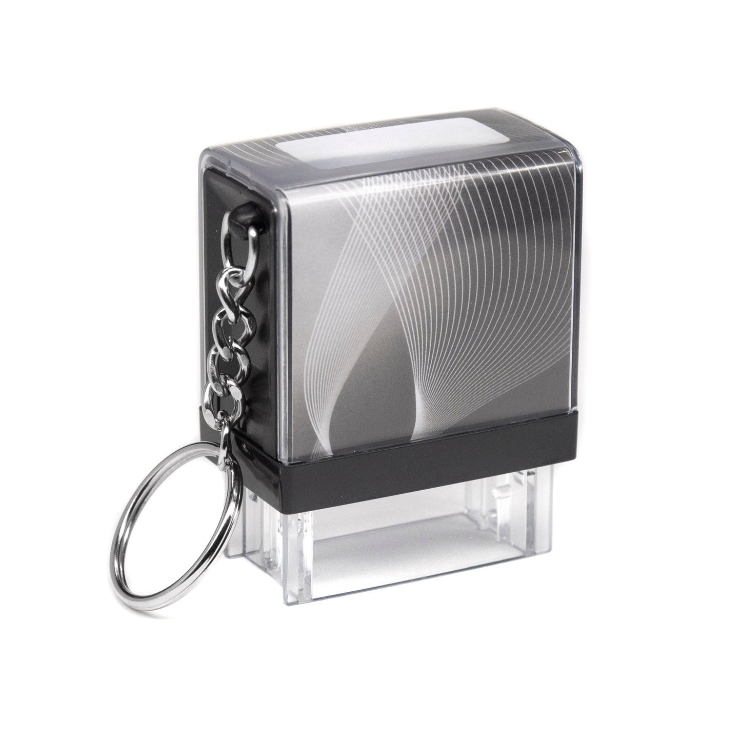 26mm x 9mm - Self - inking Personalised Keyring Key Ring Rubber Stamp With Black Ink - Two Lines Of Text