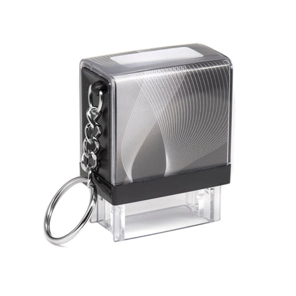 26mm x 9mm - Self - inking Personalised Keyring Key Ring Rubber Stamp With Black Ink - Two Lines Of Text