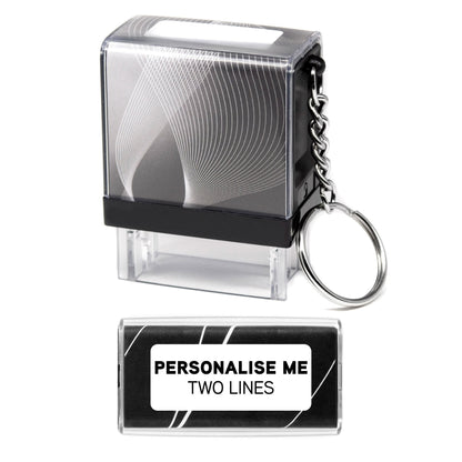 26mm x 9mm - Self - inking Personalised Keyring Key Ring Rubber Stamp With Black Ink - Two Lines Of Text