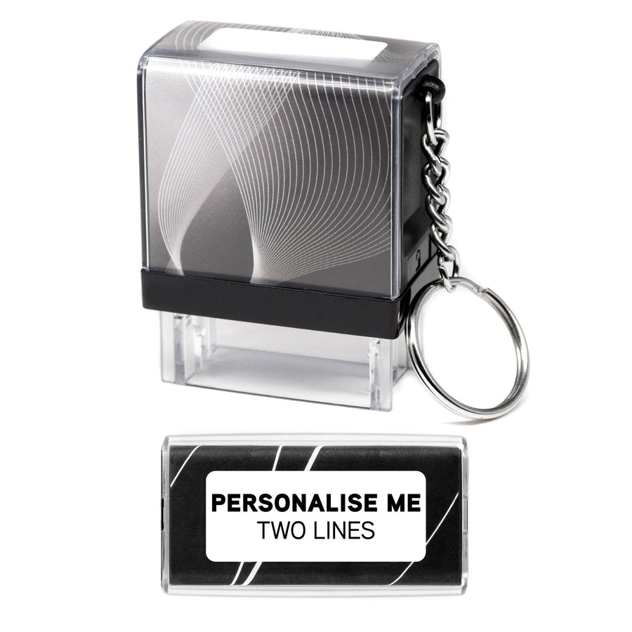 26mm x 9mm - Self - inking Personalised Keyring Key Ring Rubber Stamp With Black Ink - Two Lines Of Text