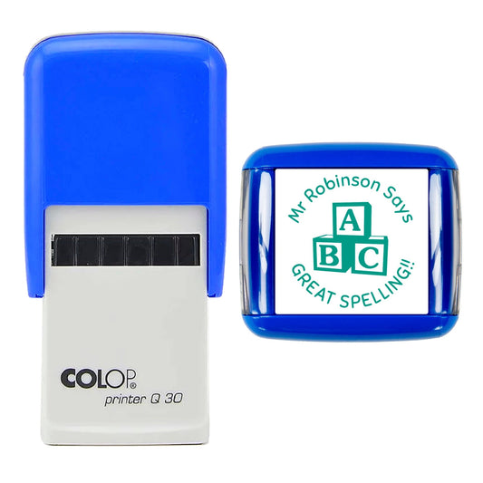30mm Round Self - Inking Rubber Stamp – Perfect for Teachers, School, and Education Use – Personalised and Custom Made Design - ABC