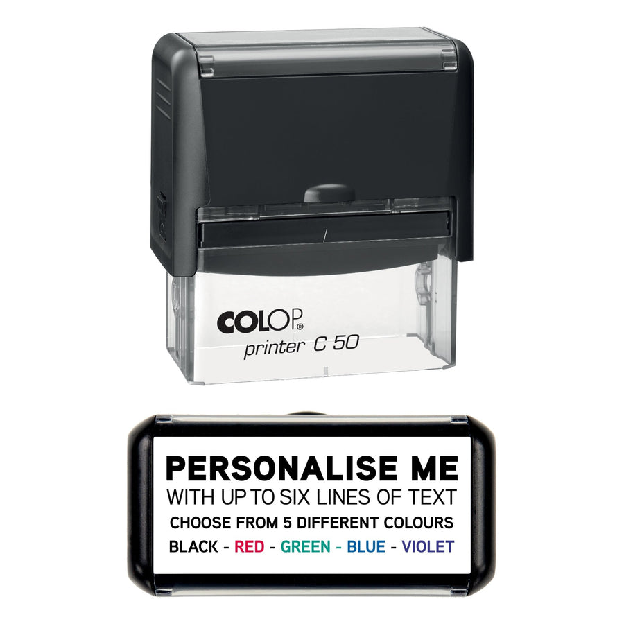 70 x 30mm - Custom Made Self - Inking Rubber Stamp - Up to 6 Lines of Personalised Text