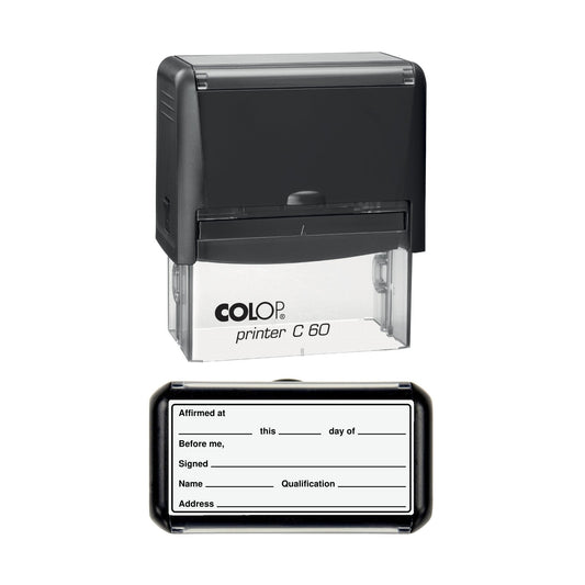 Affirmation Jurat Affirmed at Before Me stamp, 77 x 36mm COLOP C60 self-inking stamp, black ink