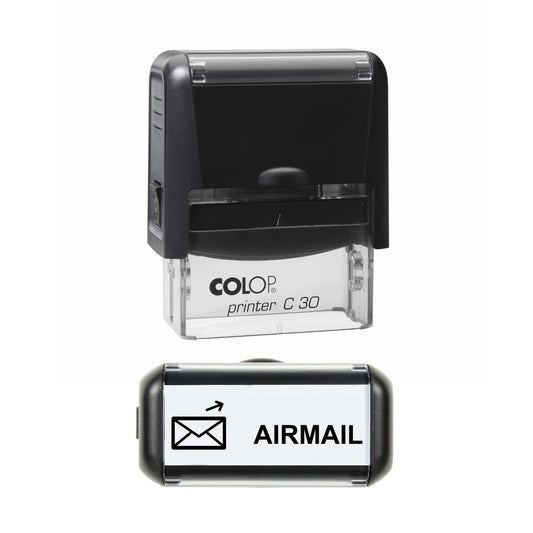 Stamp showing the Airmail design, 45 x 18mm COLOP C30 self-inking stamp, black ink