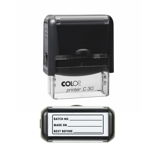 Batch Made On and Best Before Stamp, 45 x 18mm, COLOP C30