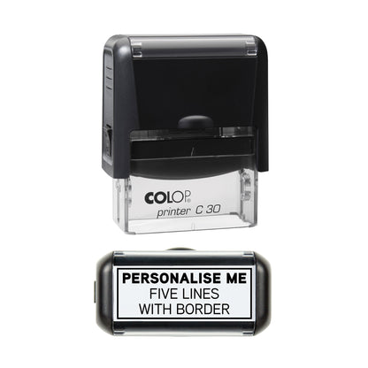 48 x 18mm - Custom Made Self-Inking Rubber Stamp - With Border - Up to 5 Lines of Personalised Text
