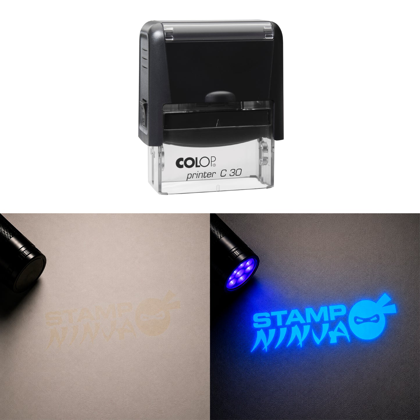 UV Security Stamp with Invisible UV Ink | Custom Personalised Stamp for Asset Marking, Property Identification, Anti-Theft Security & Document Verification | COLOP Printer C30