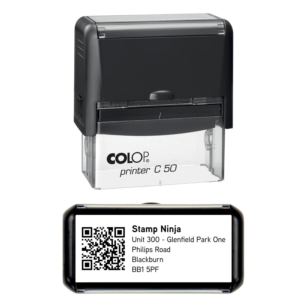 70 x 30mm Personalised Text & QR Code Self-Inking Stamp