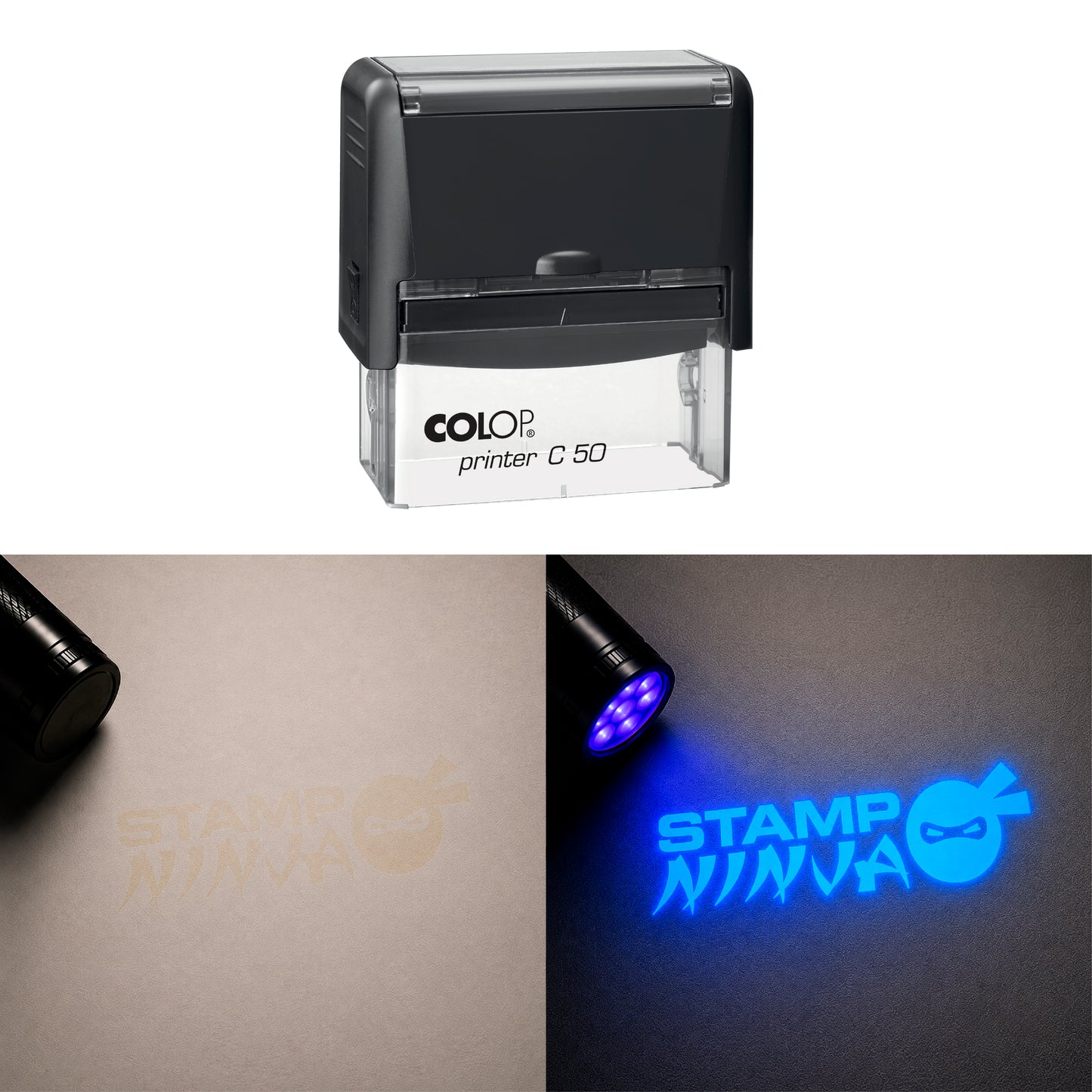 UV Security Stamp with Invisible UV Ink | Custom Personalised Stamp for Asset Marking, Property Identification, Anti-Theft Security & Document Verification | COLOP Printer C50