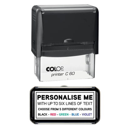 77 x 36mm - Custom Made Self-Inking Rubber Stamp - Up to 6 Lines of Personalised Text With Border