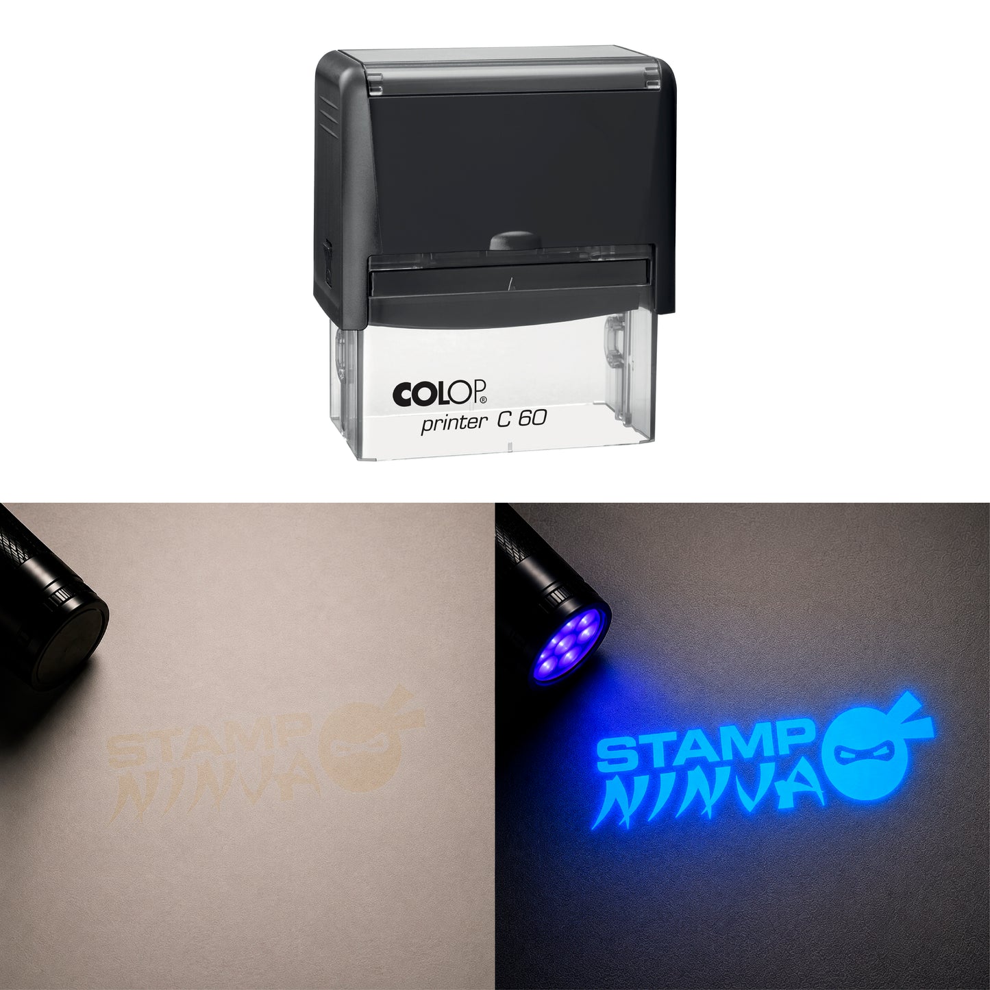 UV Security Stamp with Invisible UV Ink | Custom Personalised Stamp for Asset Marking, Property Identification, Anti-Theft Security & Document Verification | COLOP Printer C60