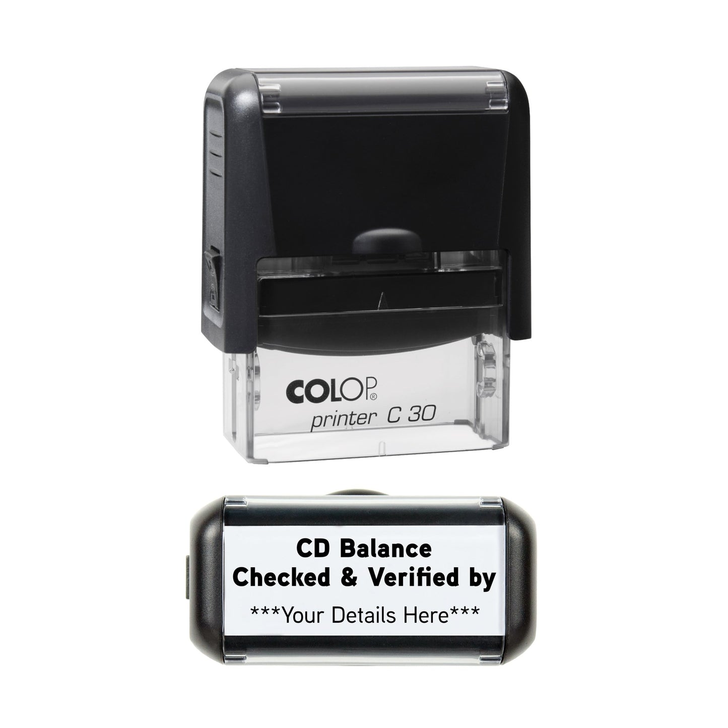 CD Balance Check / Checked and Verified by - Self - Inking Rubber Stamp 48mm x 18mm