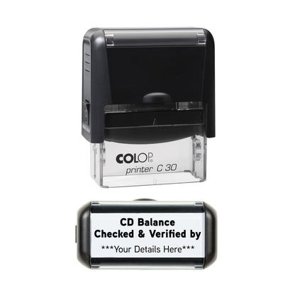 CD Balance Check / Checked and Verified by - Self - Inking Rubber Stamp 48mm x 18mm