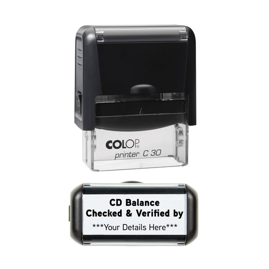 CD Balance Check / Checked and Verified by - Self - Inking Rubber Stamp 48mm x 18mm