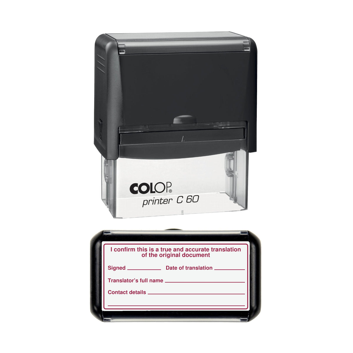Certified Translation True and Accurate Translation stamp, 77 x 36mm COLOP C60 self-inking stamp, red ink