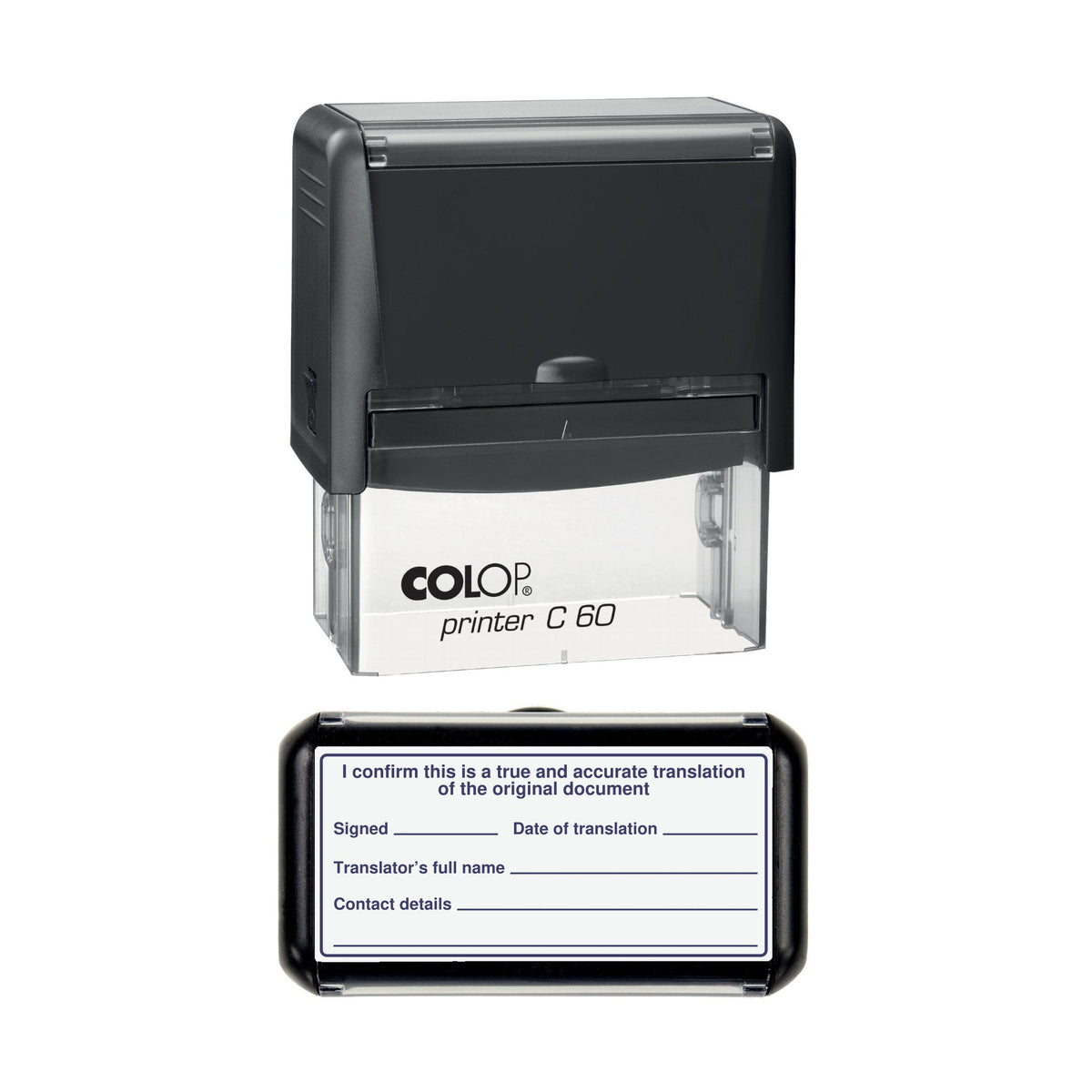 Certified Translation True and Accurate Translation stamp, 77 x 36mm COLOP C60 self-inking stamp, violet ink