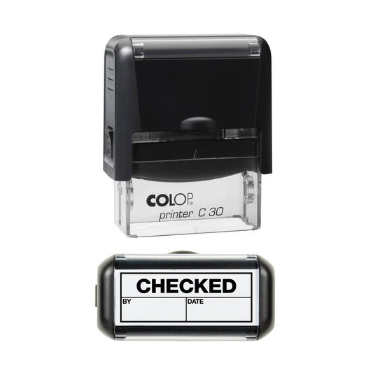 Checked By Date Rubber Stamp - 45mm x 18mm Impression