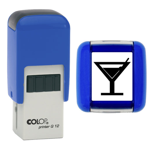Stamp showing the Cocktail Glass Loyalty Card design, 12 x 12mm COLOP Q12 self-inking stamp, black ink