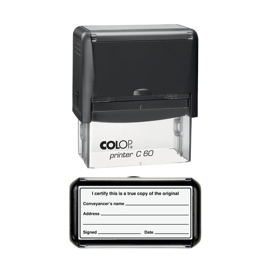 Conveyancer Certified True Copy of the Original with Name and Address Stamp, 77 x 36mm, COLOP C60