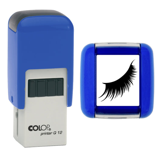 Stamp showing the Fake Lashes Loyalty Card design, 12 x 12mm COLOP Q12 self-inking stamp, black ink