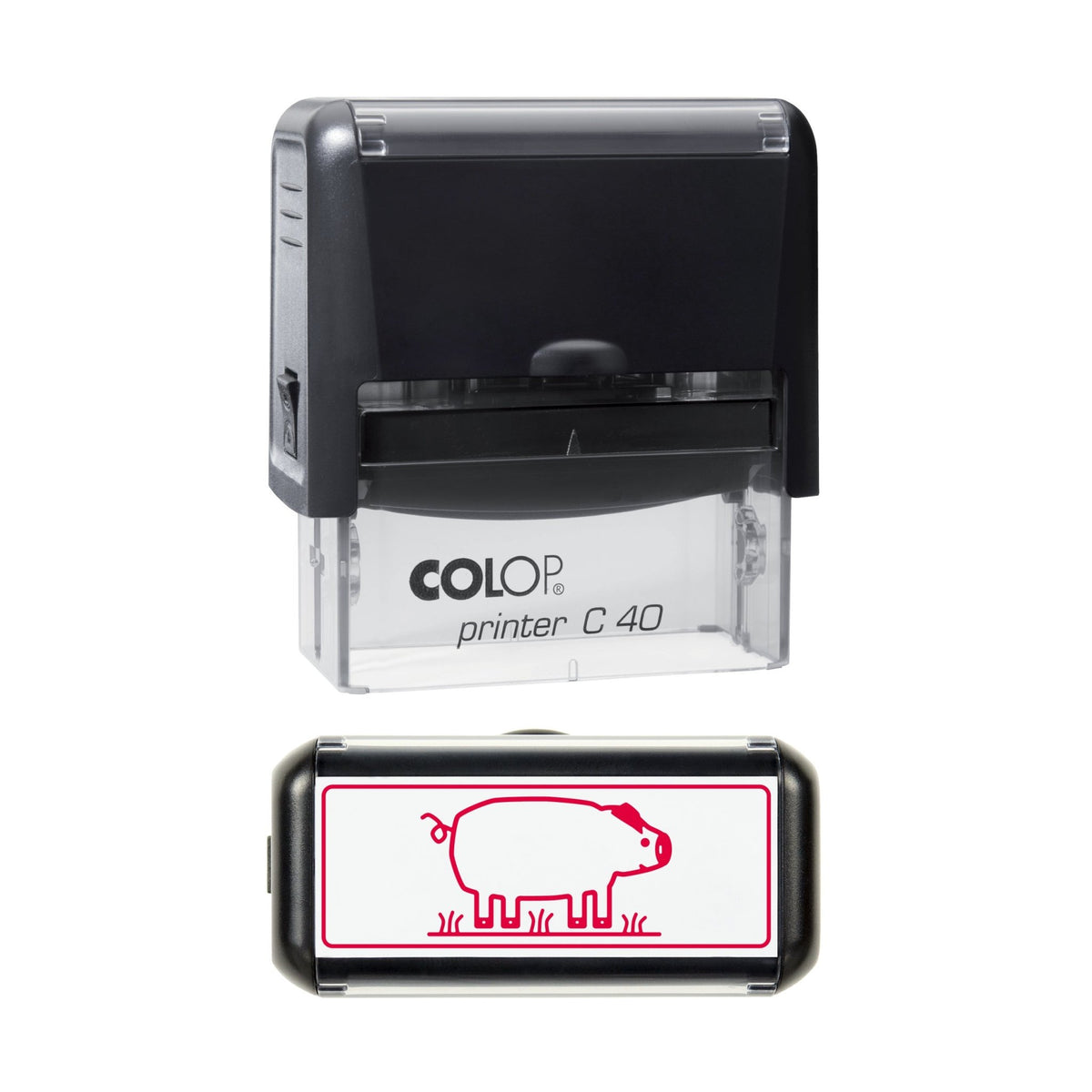 Farm Pig Stamp, 58 x 22mm, COLOP C40