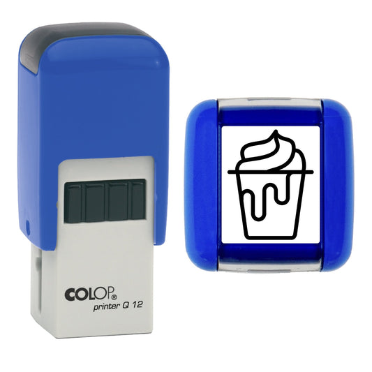 Stamp showing the Frappé Coffee Loyalty Card design, 12 x 12mm COLOP Q12 self-inking stamp, black ink