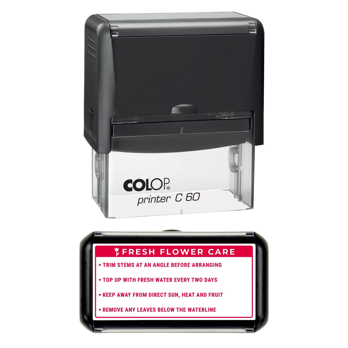 Fresh Flower Care Tips Stamp, 77 x 36mm, COLOP C60