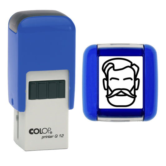 Stamp showing the Gents Face Loyalty Card design, 12 x 12mm COLOP Q12 self-inking stamp, black ink