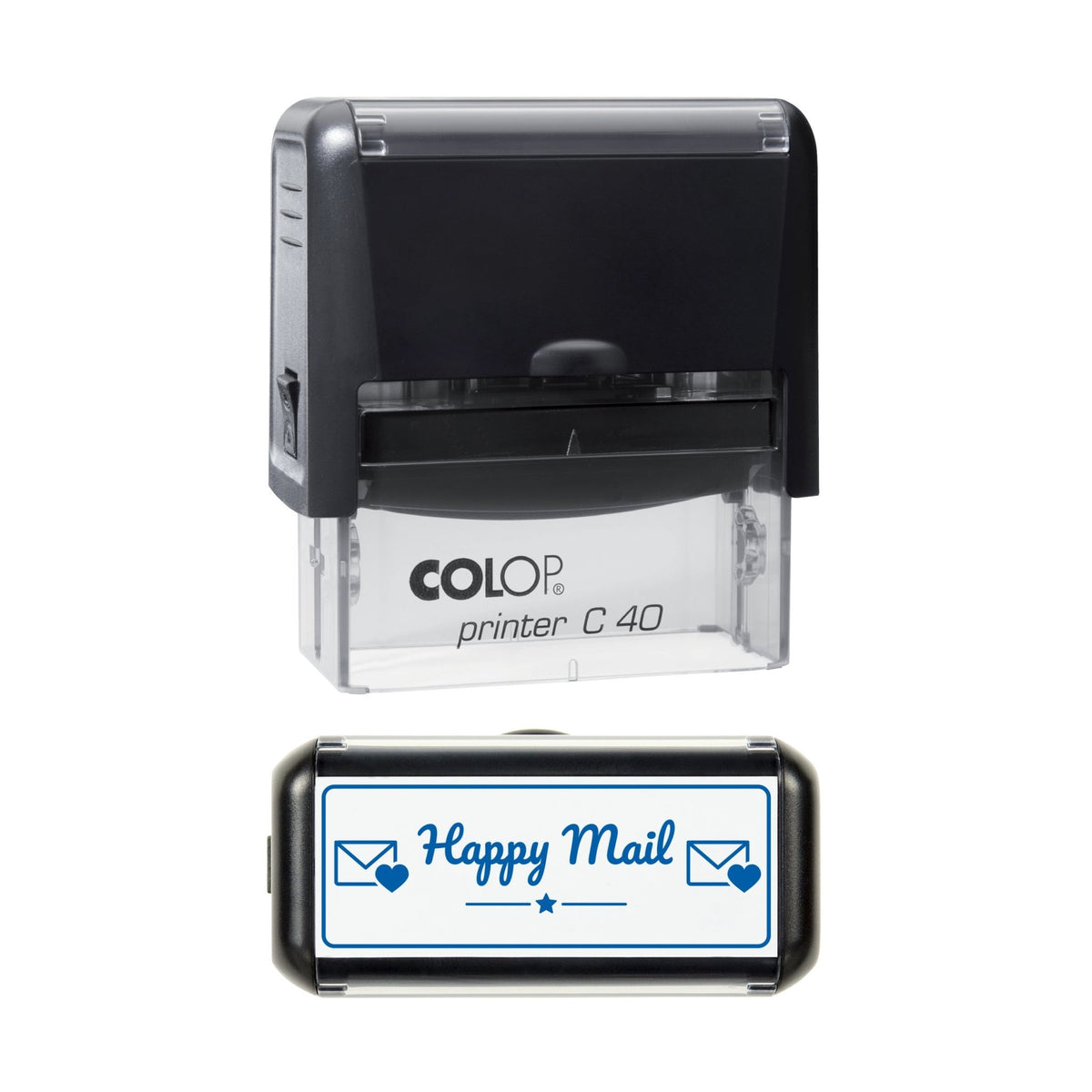 Happy Mail Envelope Hearts Stamp, 58 x 22mm, COLOP C40