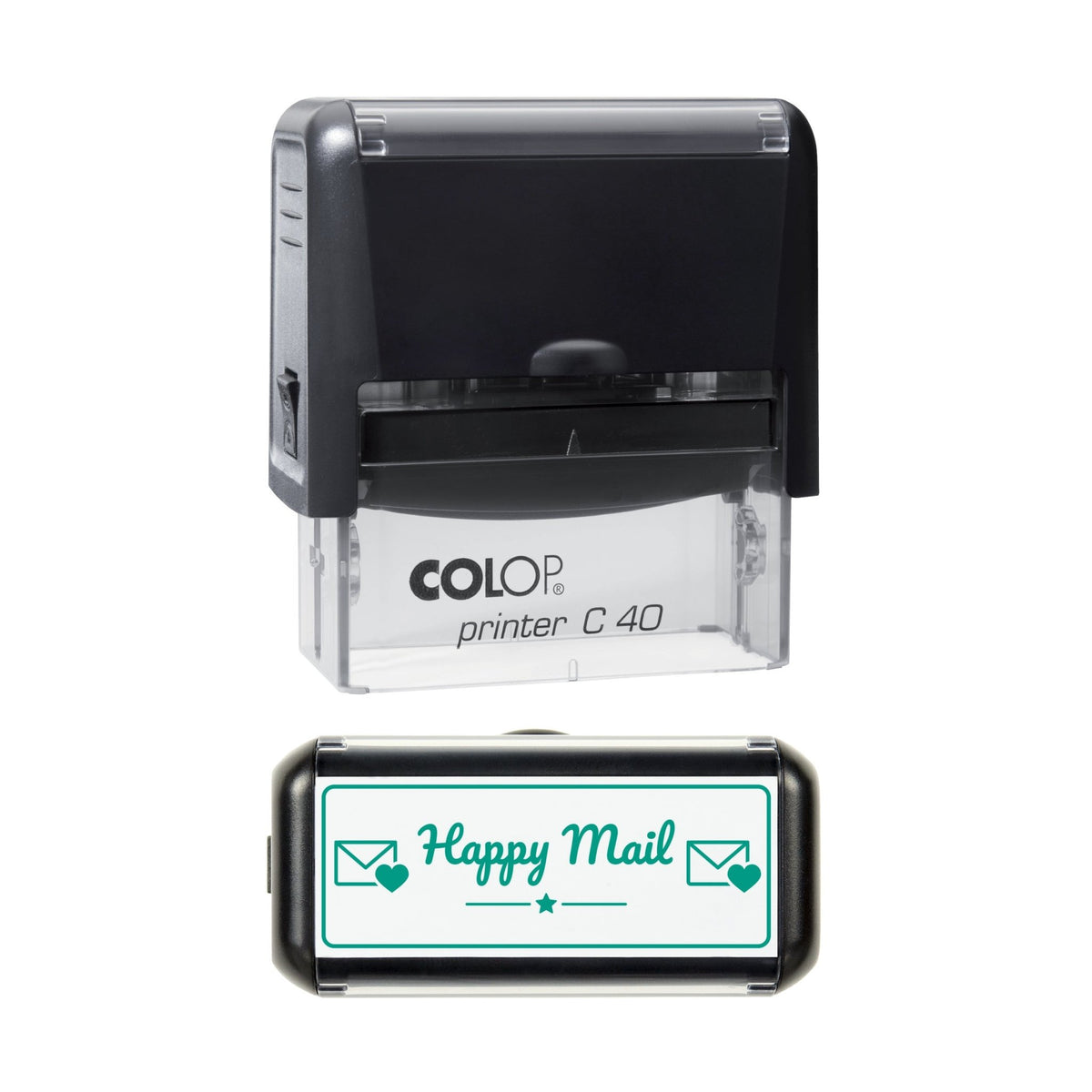 Happy Mail Envelope Hearts Stamp, 58 x 22mm, COLOP C40