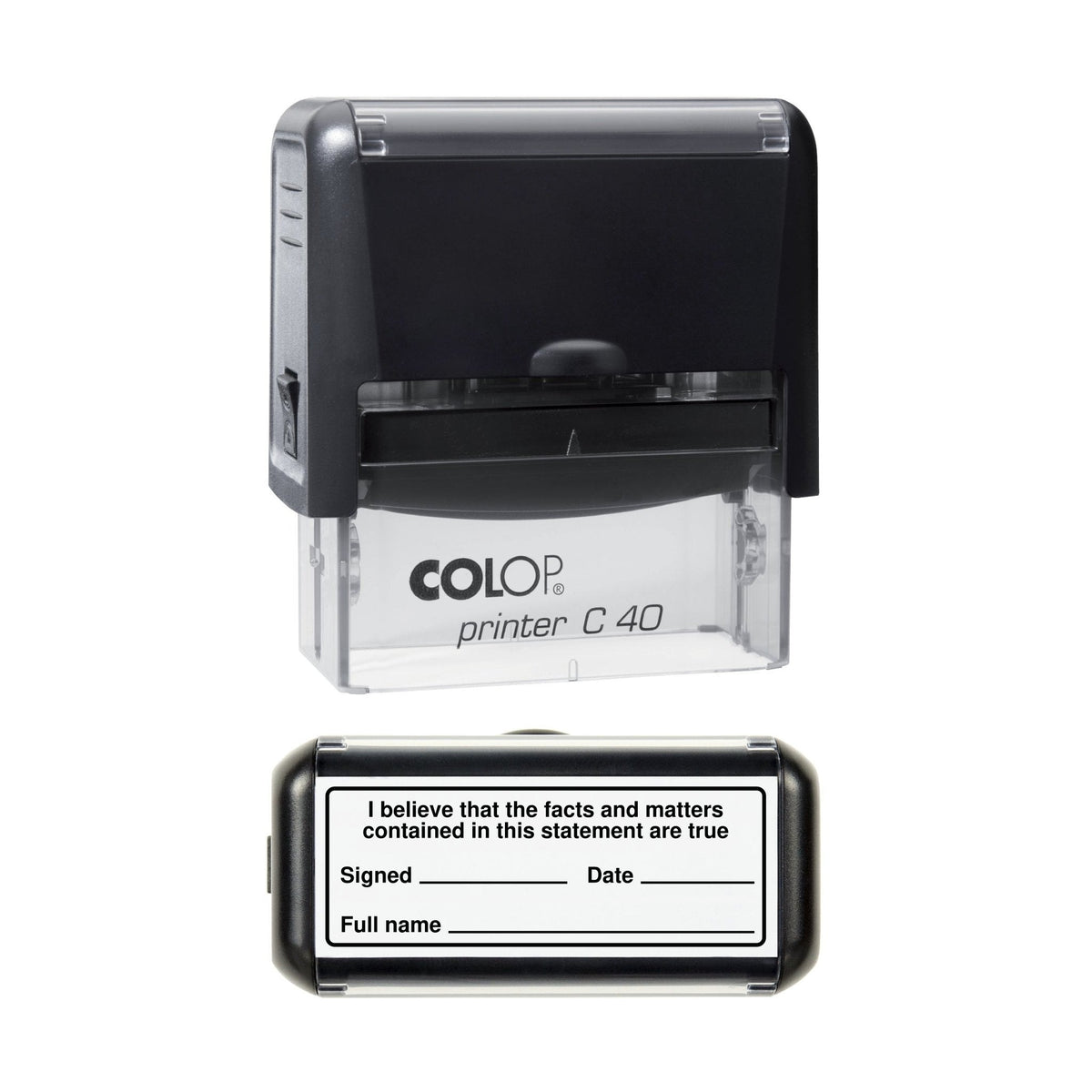 Land Registry Statement of Truth stamp, 58 x 22mm COLOP C40 self-inking stamp, black ink