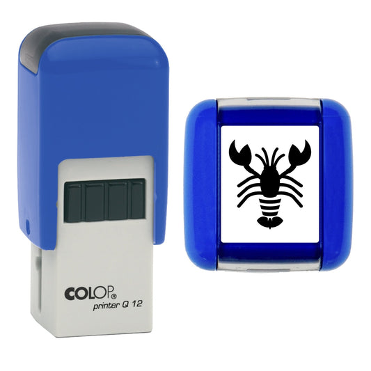 Stamp showing the Lobster Loyalty Card design, 12 x 12mm COLOP Q12 self-inking stamp, black ink