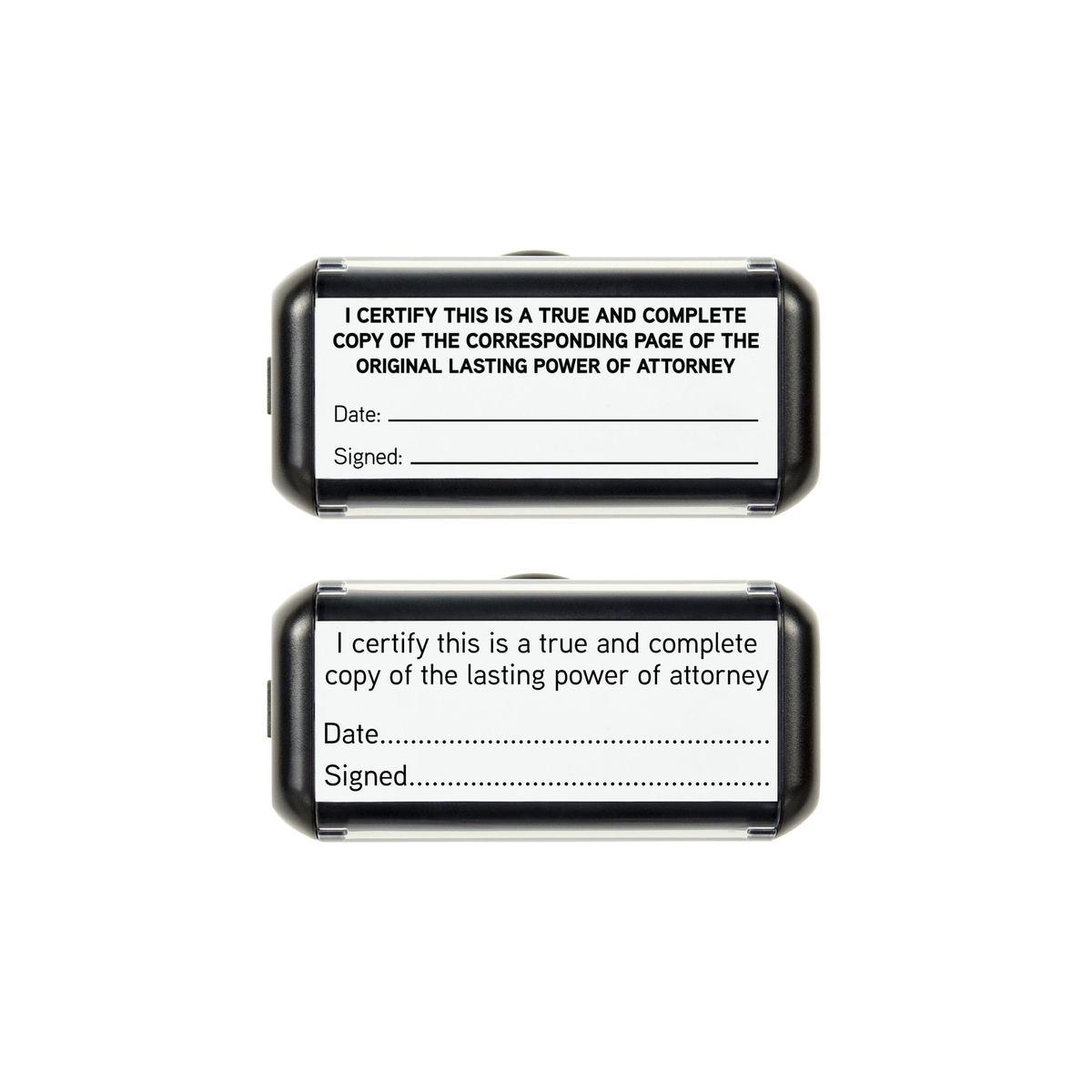 Lasting Power of Attorney certification stamp pack, every-page and final-page impressions, black ink