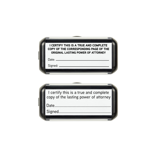 Lasting Power of Attorney certification stamp pack, every-page and final-page impressions, black ink