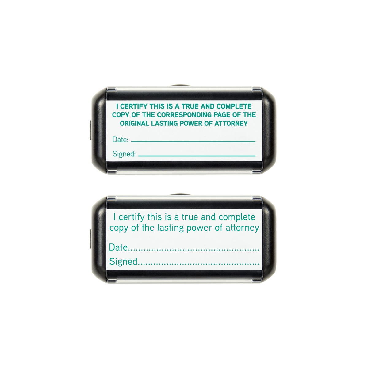 Lasting Power of Attorney certification stamp pack, every-page and final-page impressions, green ink