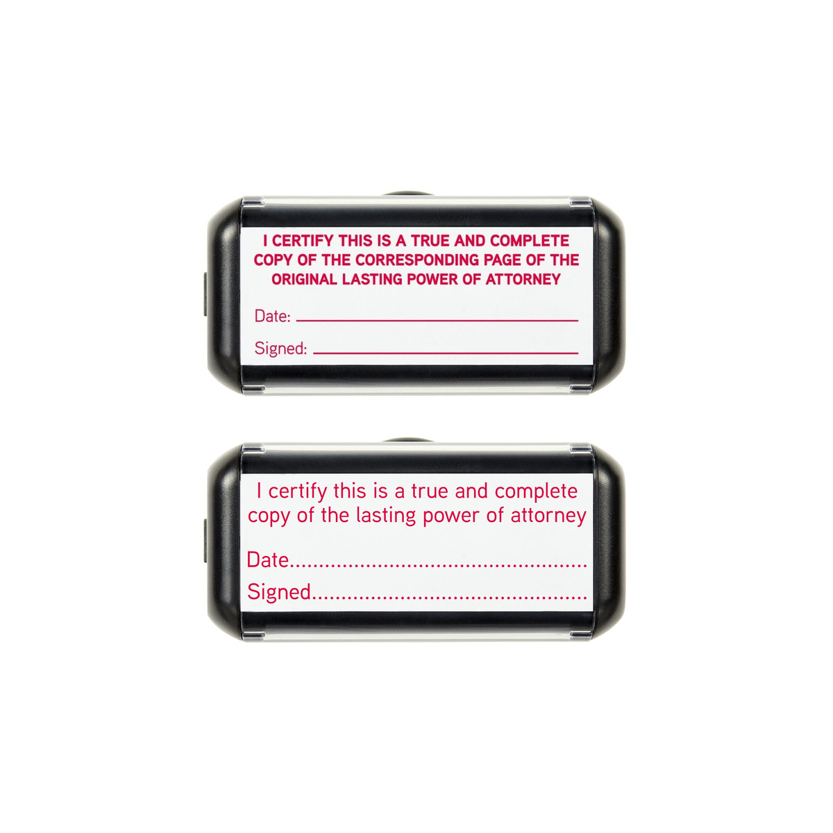 Lasting Power of Attorney certification stamp pack, every-page and final-page impressions, red ink
