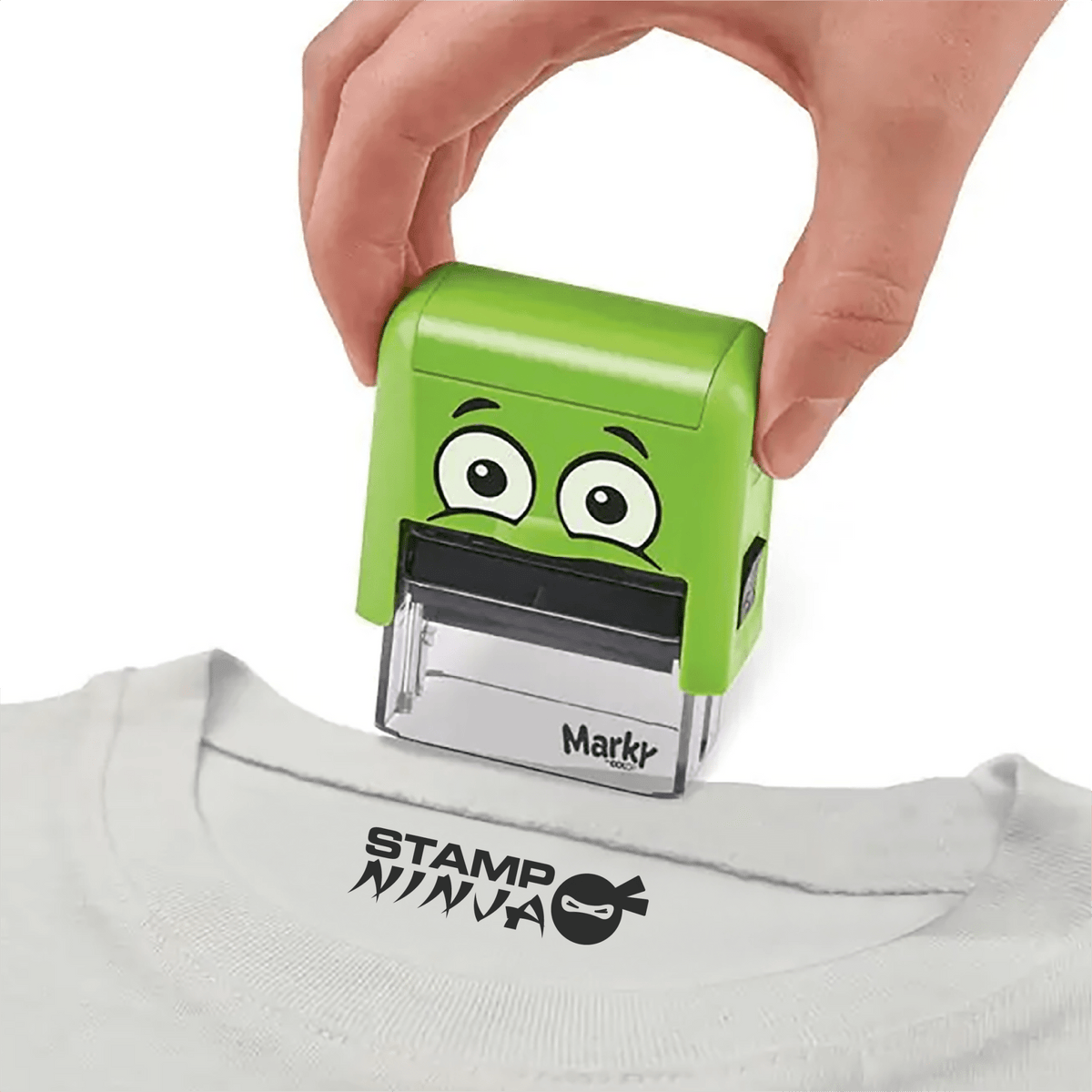 Marky green personalised school uniform name stamp, 38 x 14mm textile stamp