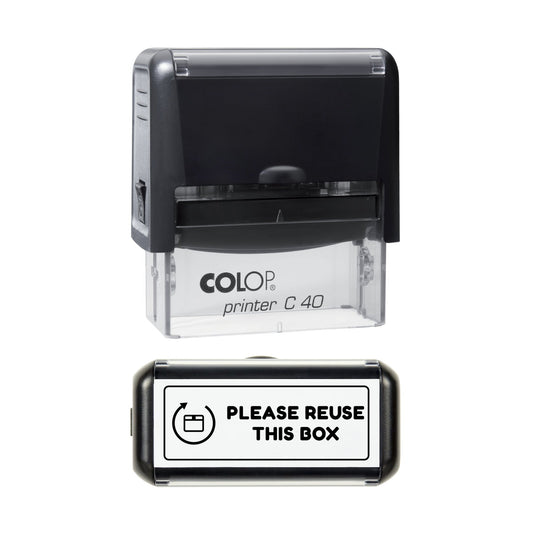Please Reuse This Box Stamp, 58 x 22mm, COLOP C40