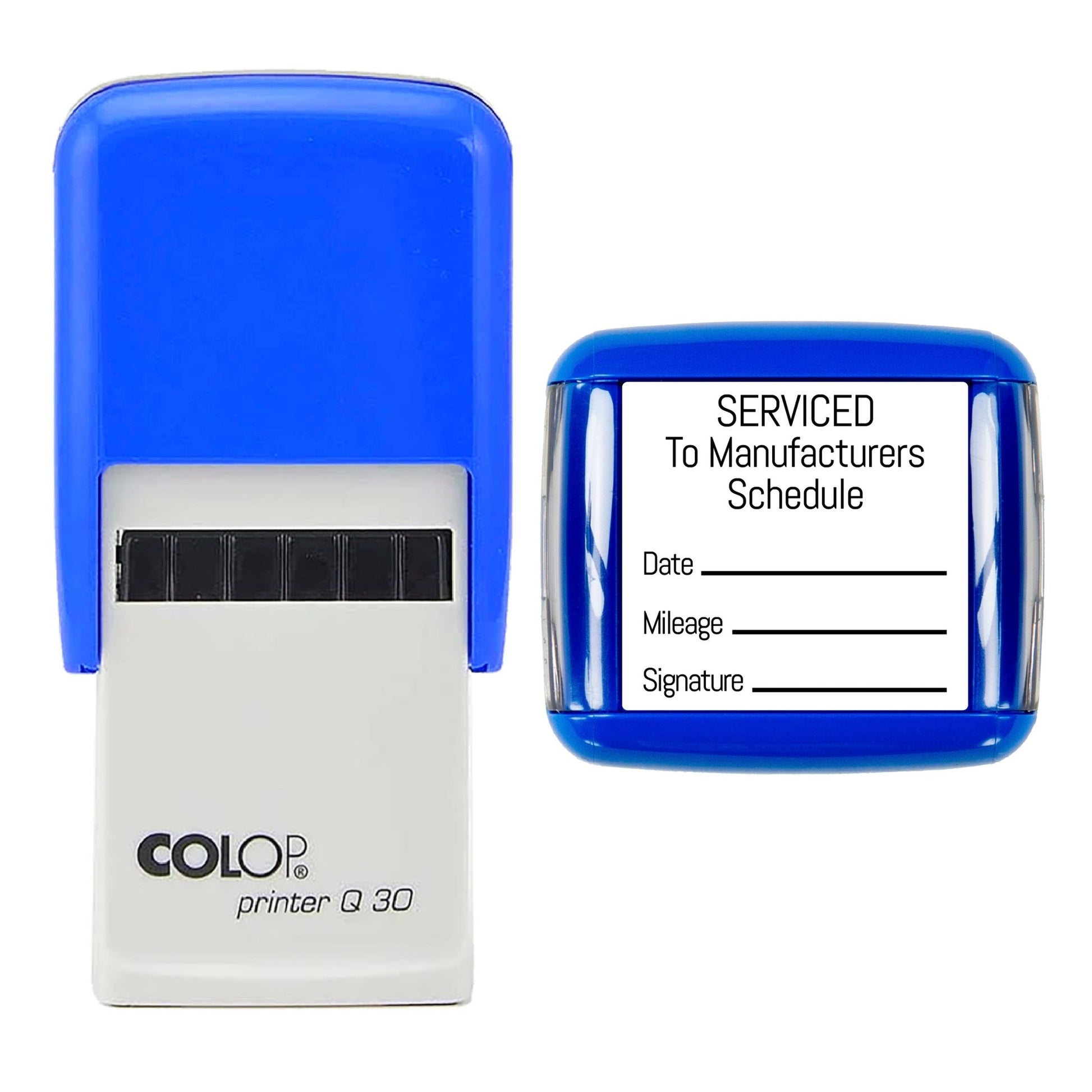 Serviced To Manufacturers Schedule - Self Inking Rubber Stamp - 30mm x 30mm Impression